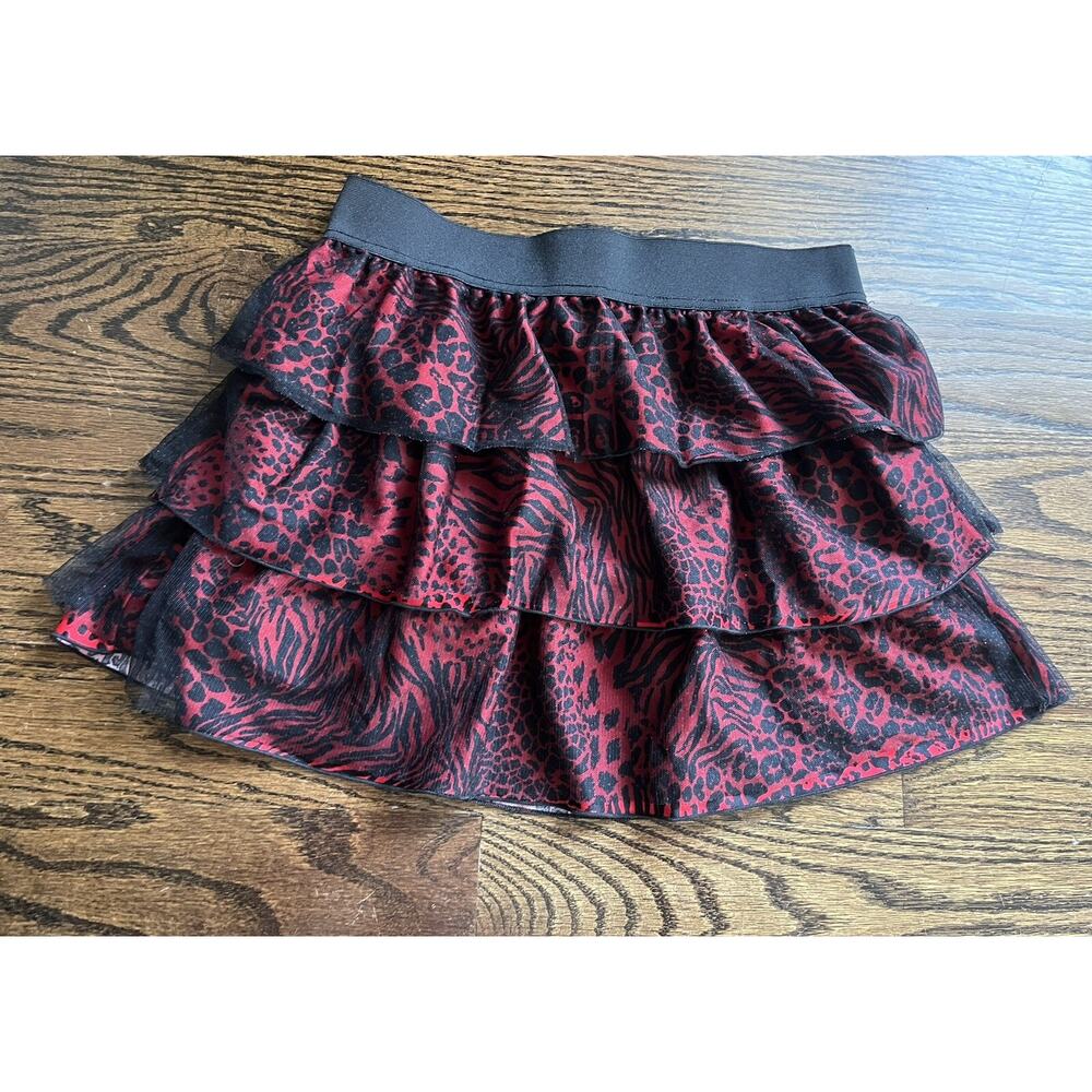 IZ Amy Byer Girls Black/ Red Animal Print Layered Sparkle Ruffle Skirt Sz. L